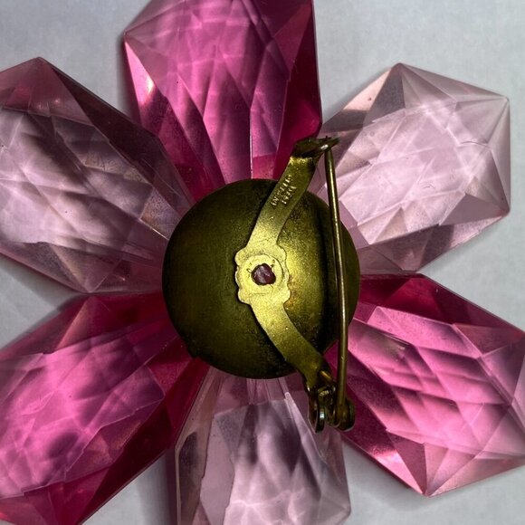 Vintage Signed West Germany Pink Faceted Lucite Flower Brooch Mid-Century - Picture 5 of 14